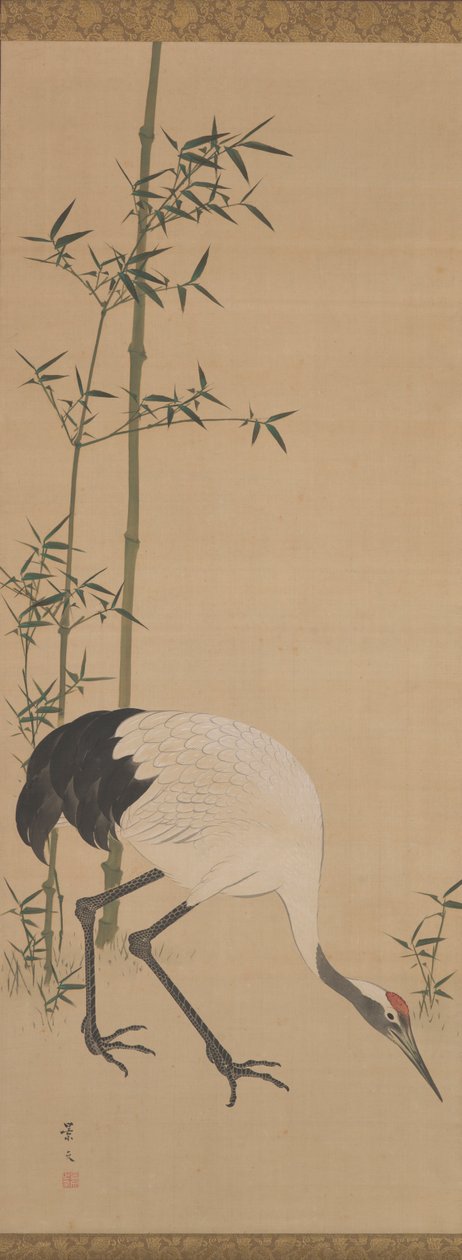 Gruas, Bambu e Pinho, Período Edo (tinta e cores aquosas sobre seda) de Matsumura Keibun