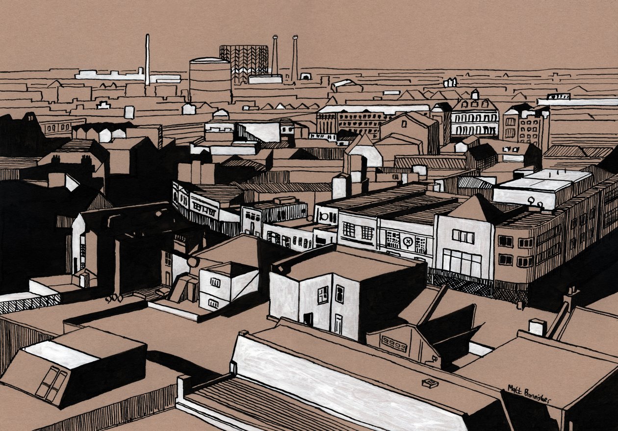 Croydon View, 2016 (tinta acrílica sobre cartão) de Matt Bannister
