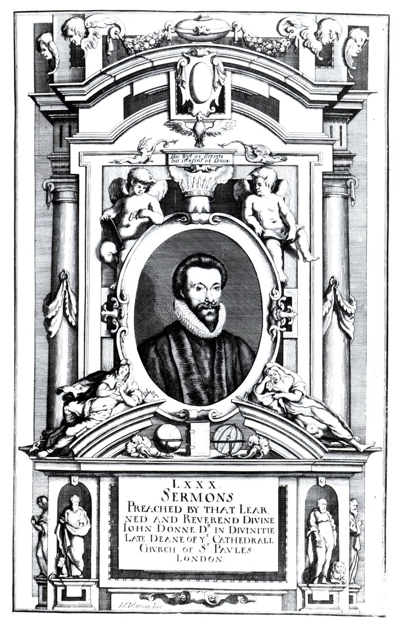 Frontispício para &39;Oitenta Sermões Pregados pelo Aprendido e Reverendo Divino, John Donne&39;, pub. 1640 de Mattaus the Younger Merian