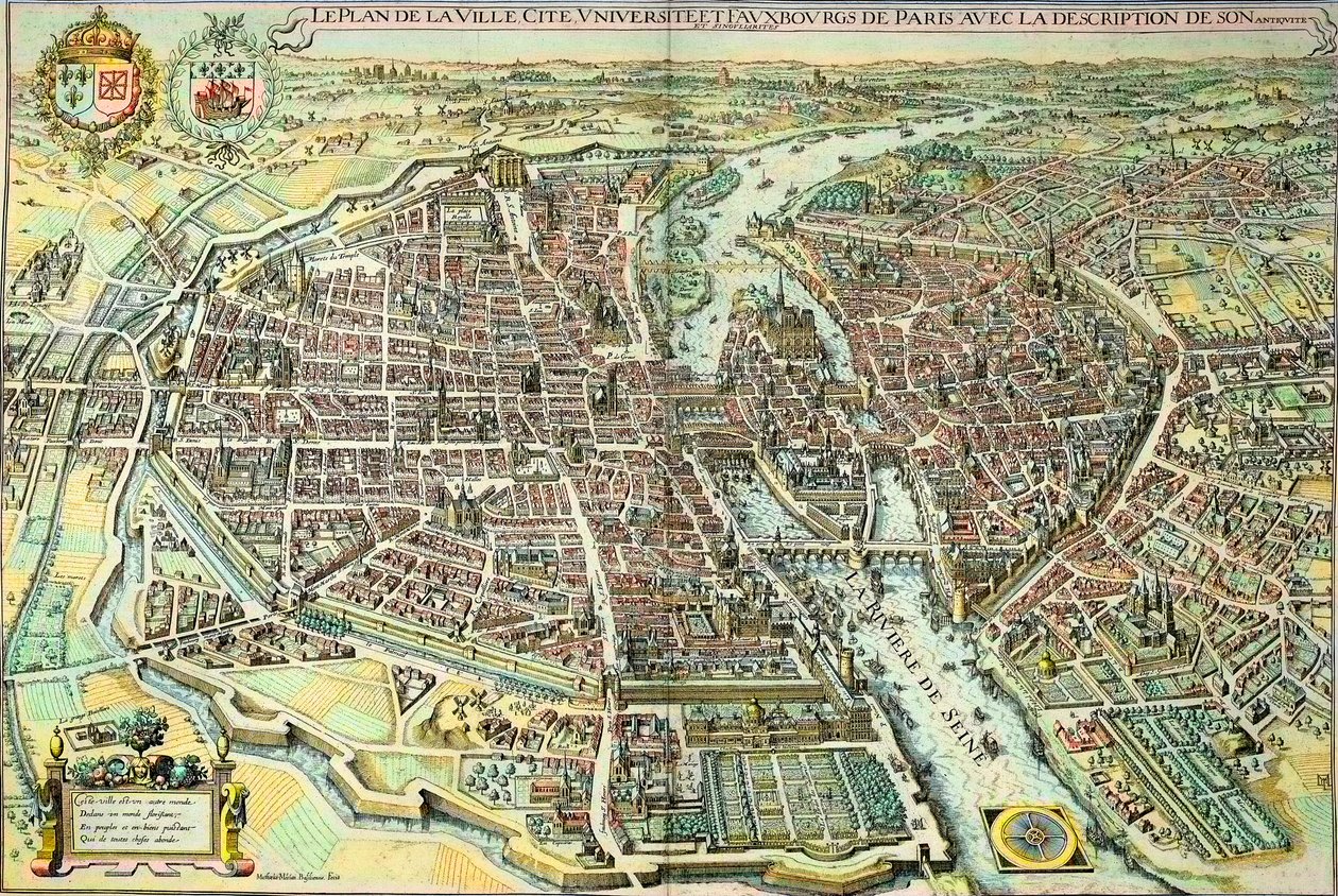Plano de Paris em 1615. Gravura de Mathieu Merian de Mattaus the Younger Merian