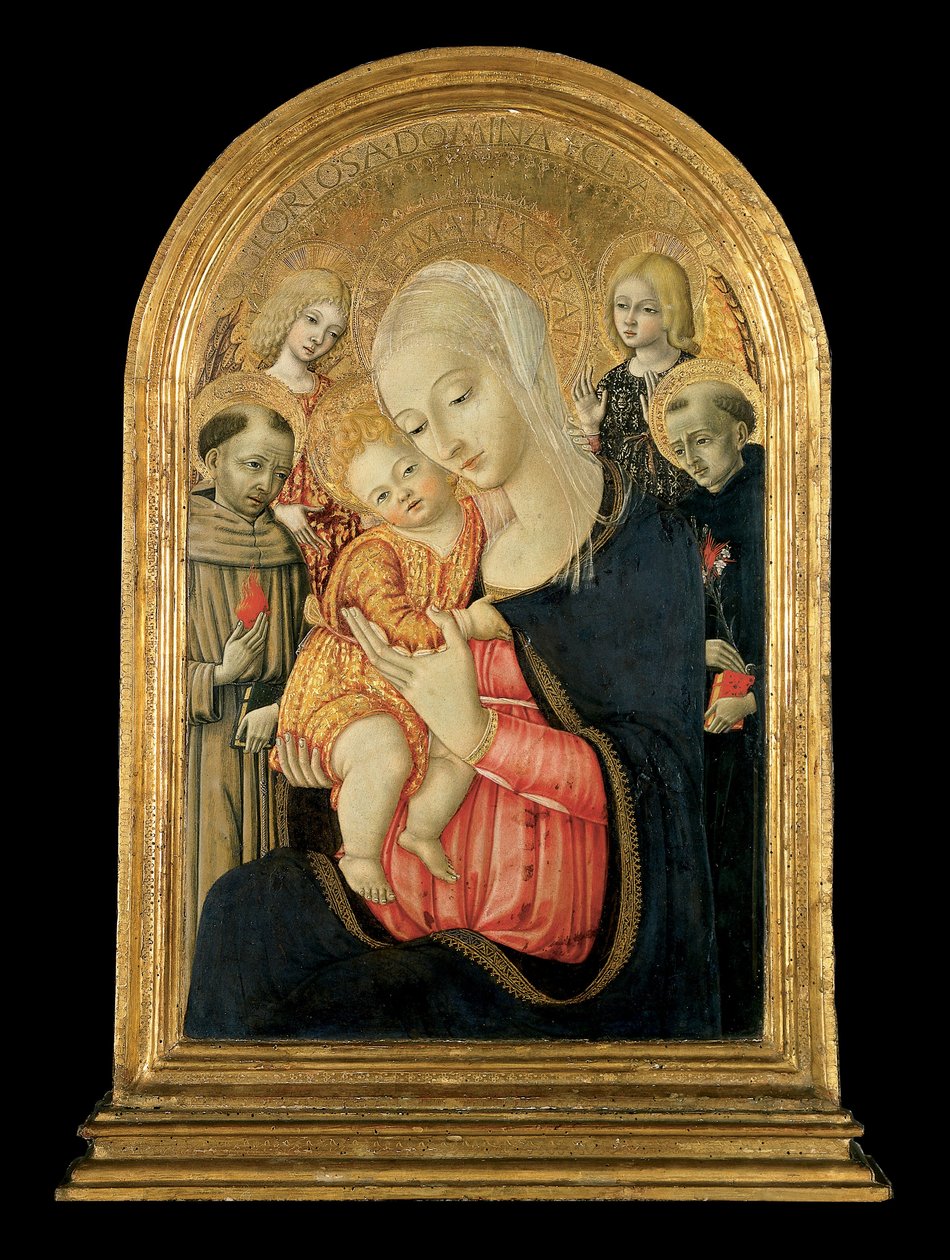 Madonna e criança com anjos e santos de Matteo de Giovanni