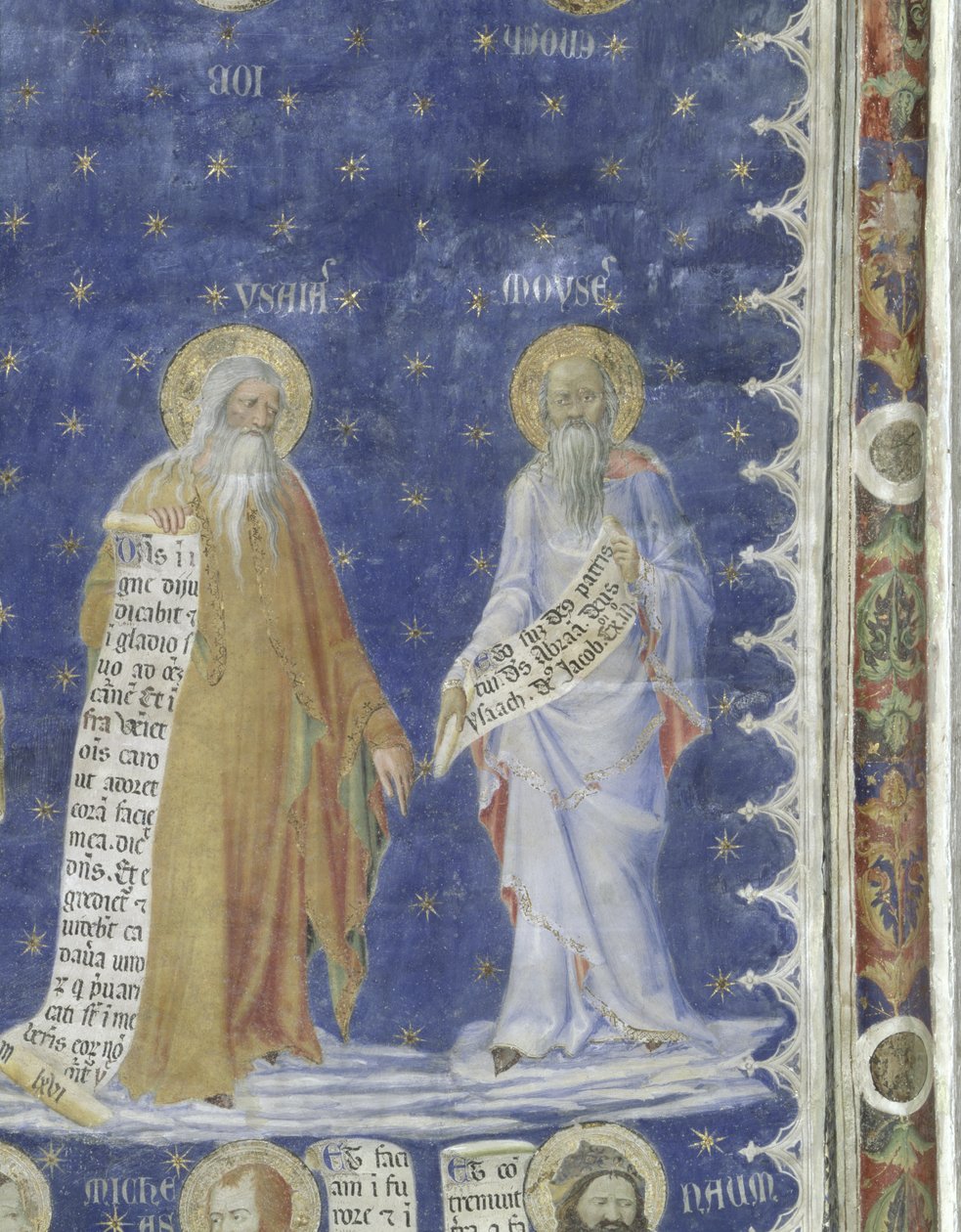 O afresco dos profetas na Audiência Salle de la Grande (Câmara da Audiência), detalhe representando os Profetas Moisés e Isaías, c.1344-5 de Matteo Giovanetti
