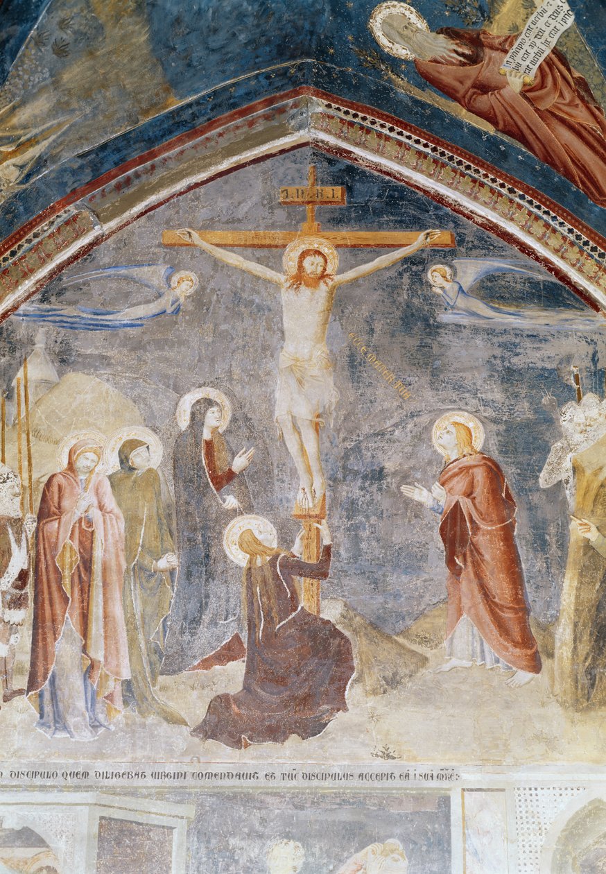 A Crucificação, detalhe do centro, da capela de São João, 1347 de Matteo di Giovanetto da Viterbo