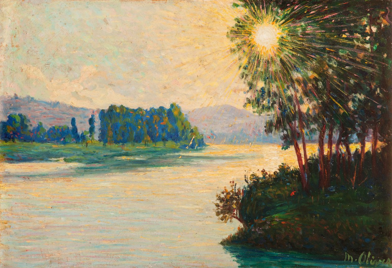Sol nascente no rio (óleo no painel) de Matteo Pietro Olivero