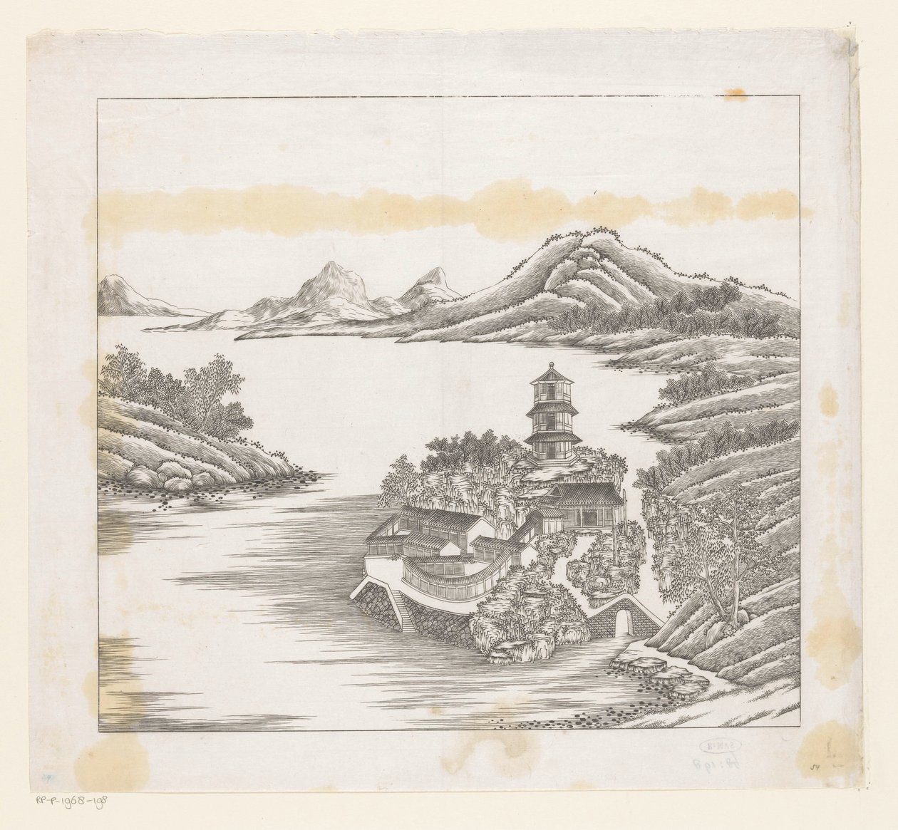 Vista de parte do palácio imperial de Verão em Chengde (Jehol), na China de Matteo Ripa