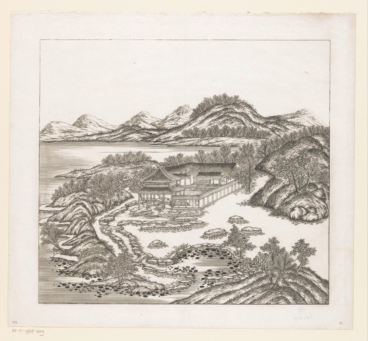 Vista de parte do palácio imperial de Verão em Chengde (Jehol), na China de Matteo Ripa