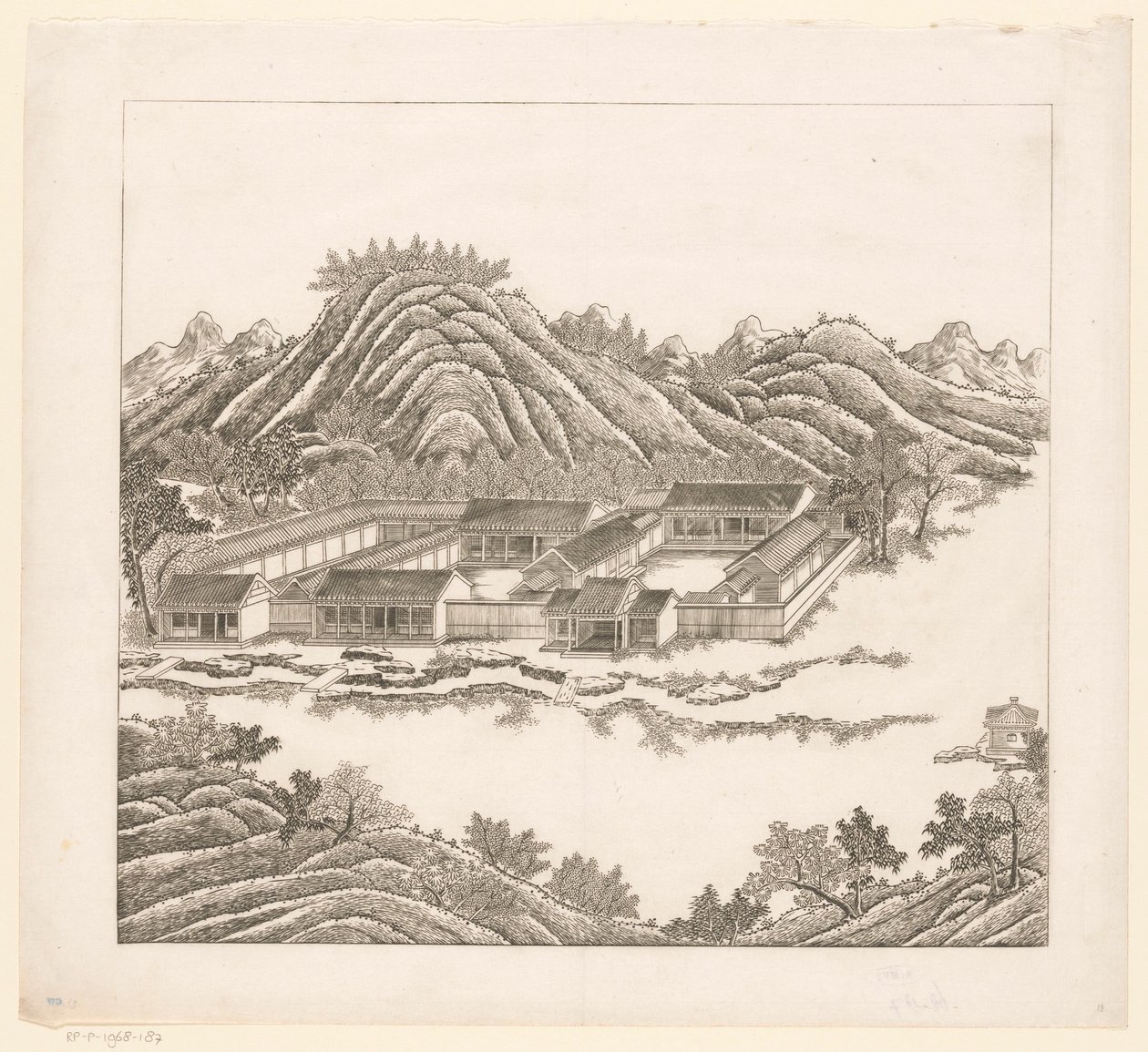 Vista de parte do Palácio Imperial de Verão em Chengde (Jehol) na China de Matteo Ripa