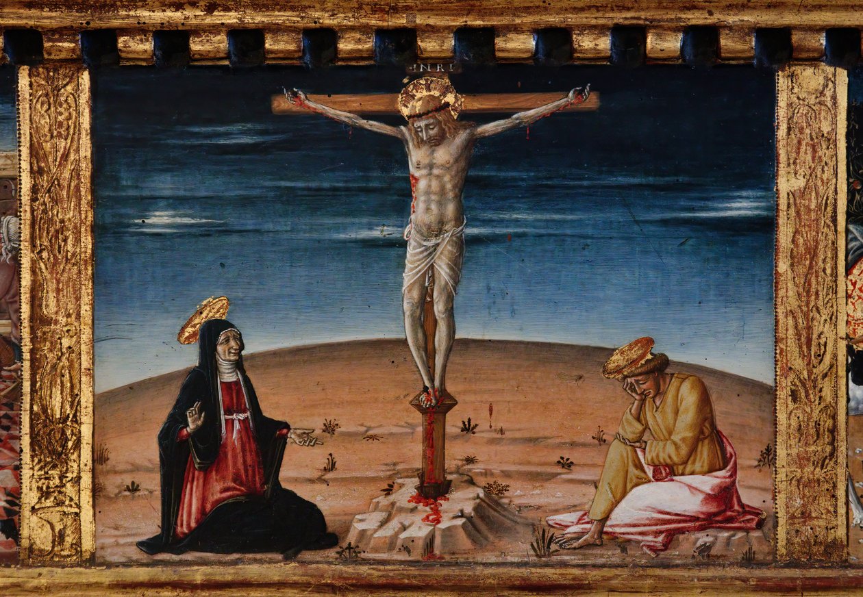 Madona e Menino com os Santos Tiago, Agostinho, Bernardino e Margarida, primeiras décadas do século XIV (têmpera sobre painel) de Matteo di (c.1430-95) Giovanni