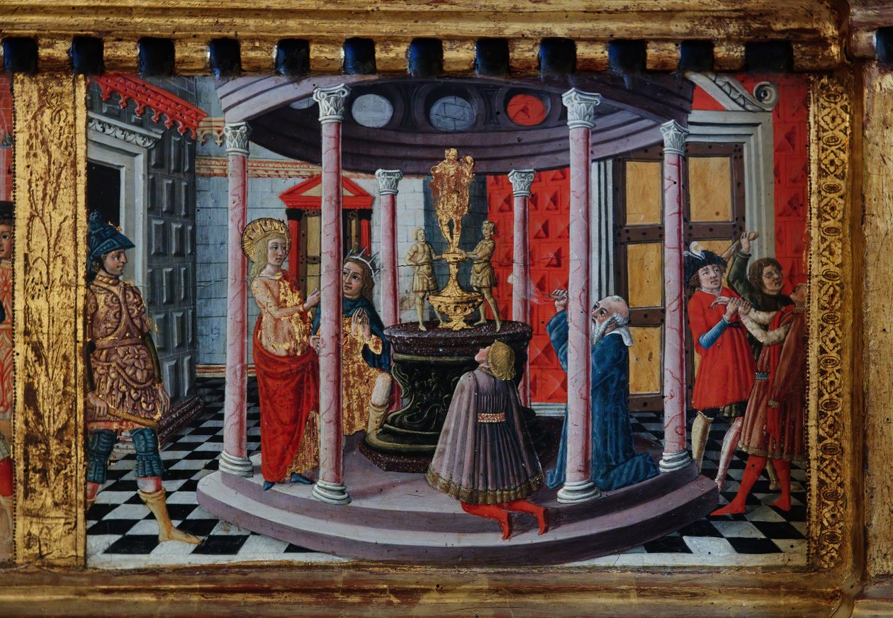 Madona e Menino com os Santos Tiago, Agostinho, Bernardino e Margarida, primeiras décadas do século XIV (têmpera sobre painel) de Matteo di (c.1430-95) Giovanni