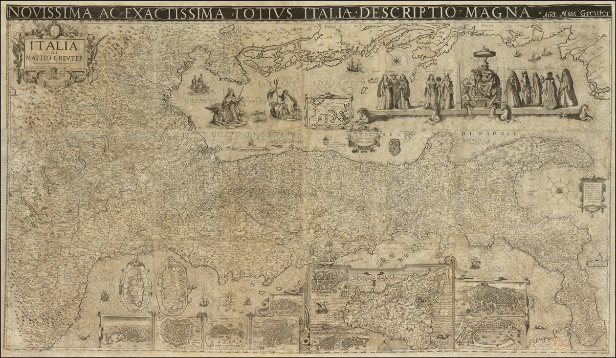 Mapa de Itália de 1630 de Matthaeus Greuter, publicado em 1657 por Stefano Scolari de Matthaus Greuter