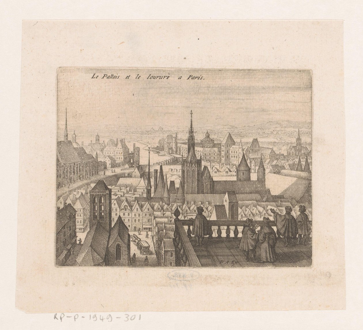 Cara em Paris Le Palais et le louvre a Paris (título no objeto) Sete paisagens francesas e paisagens urbanas (título da série) de Matthäus Merian (I)