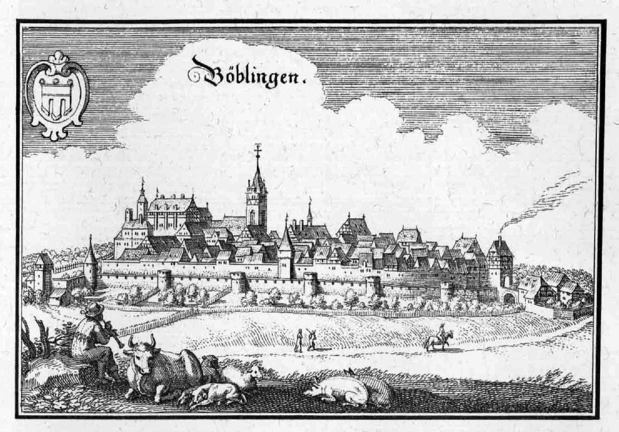 Böblingen - extrato de Topographia Sueviae (Suábia) de Matthaus Merian
