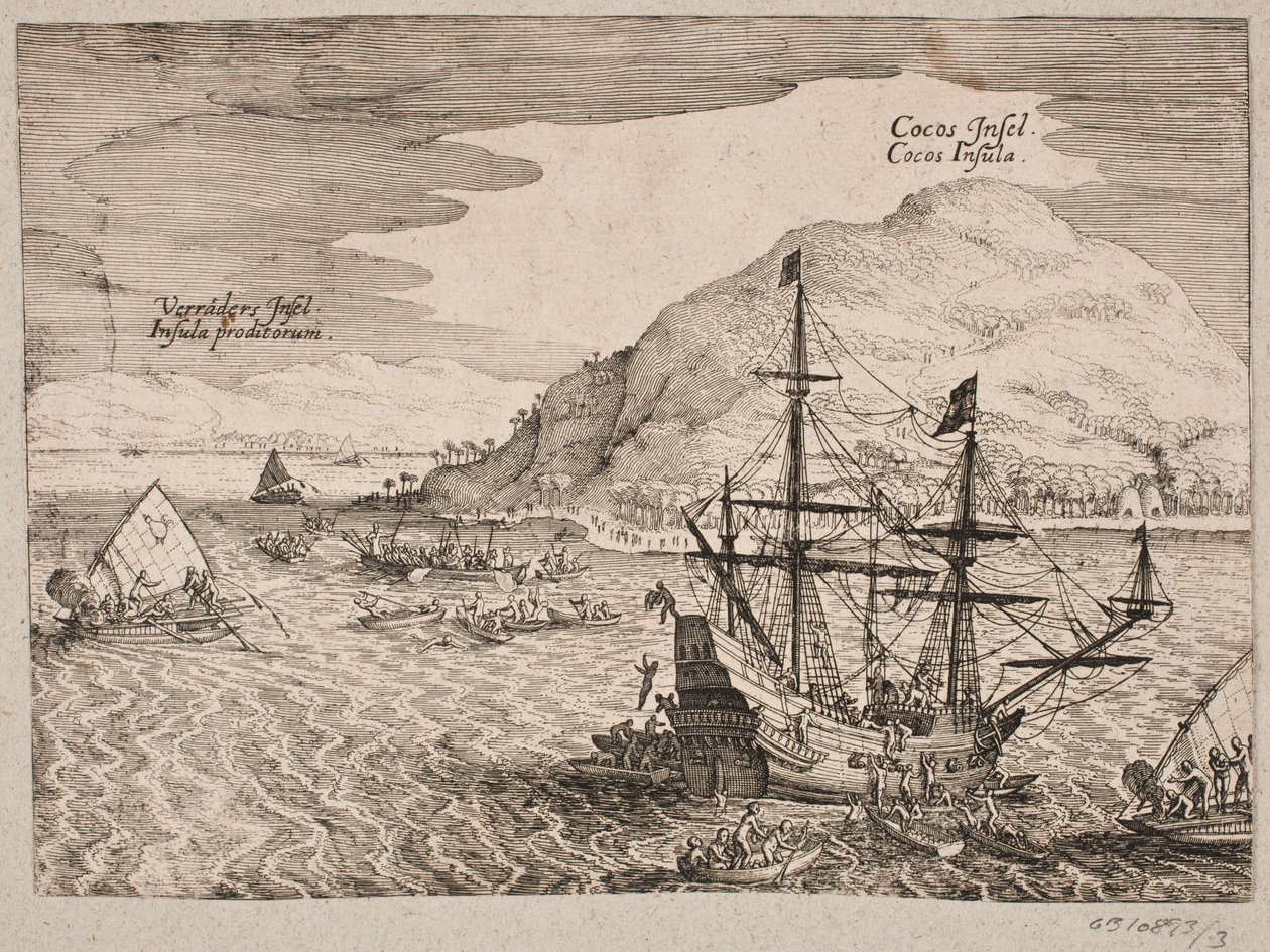 Sobre o desembarque dos holandeses em Kokosøen de Matthäus Merian d.Æ.