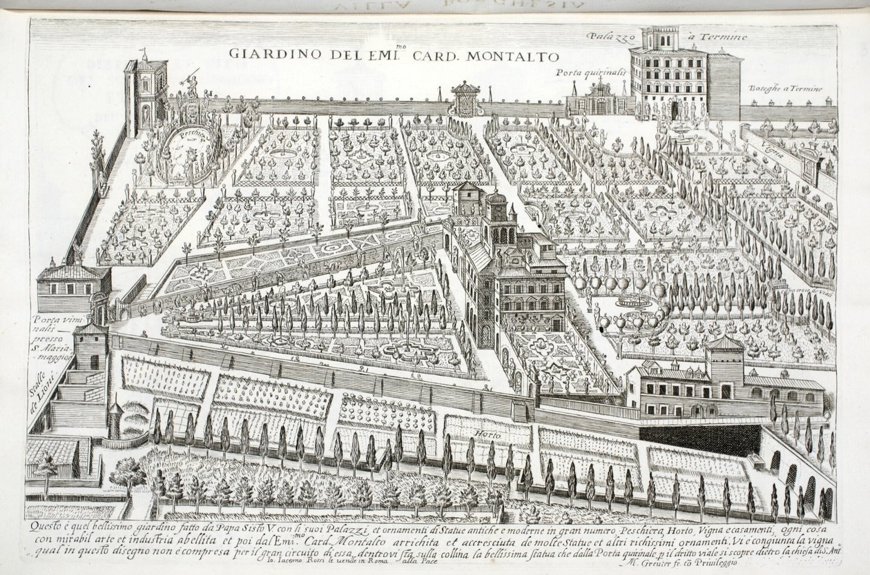 Vista dos jardins do Cardeal Montalto, c.1620 de Matthaus Greuter