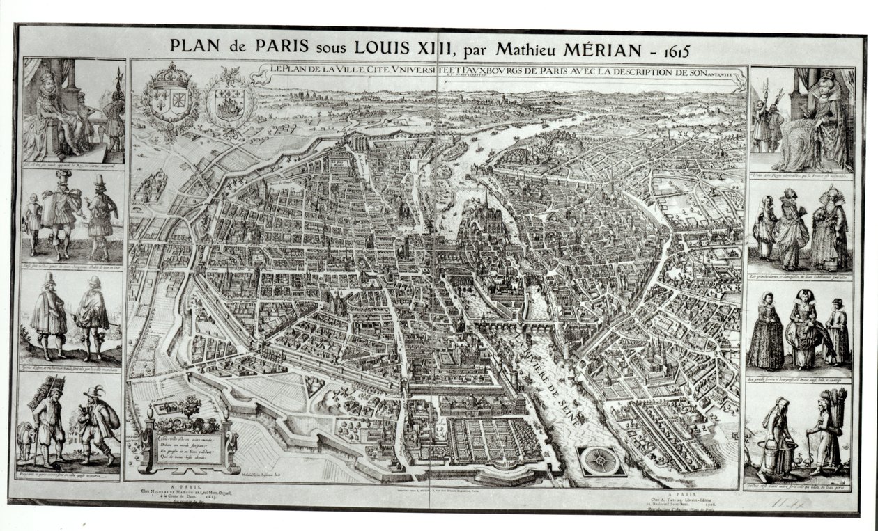 Plano do olho de pássaro de Paris, 1615 de Matthaus the Elder Merian