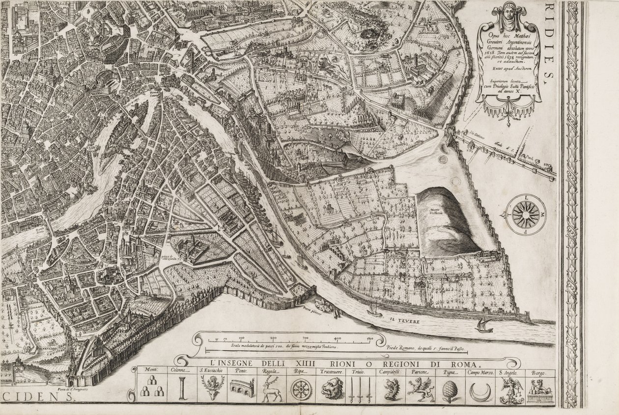 Mapa de Roma. Parte inferior direita de Matthaus Greuter