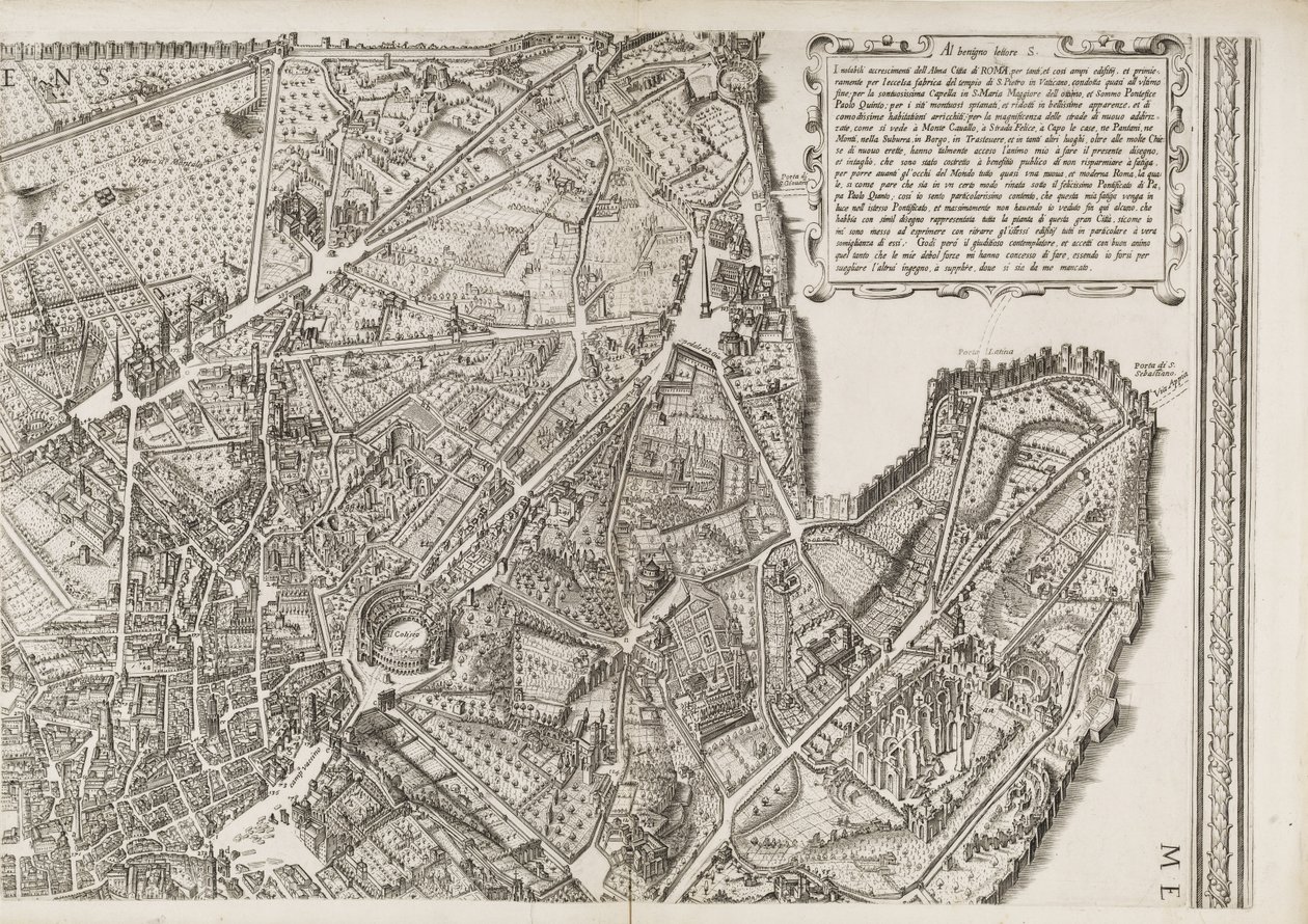 Mapa de Roma, parte superior direita de Matthaus Greuter