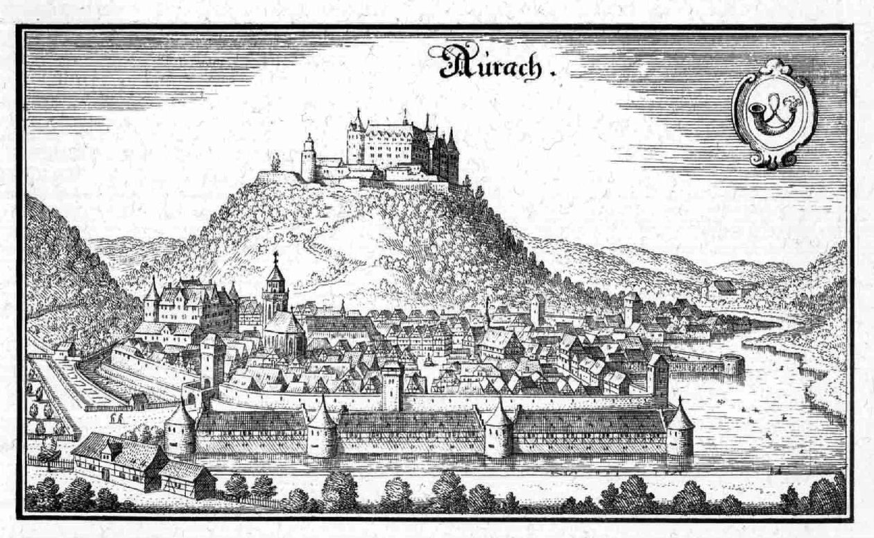 Aurach - excerto da Topographia Sueviae (Schwaben) de Matthaus Merian