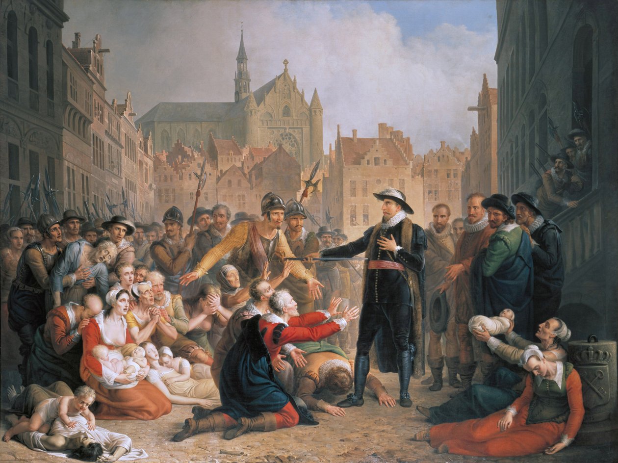 O burgomestre van der Werf oferece sua espada ao povo de Leiden de Mattheus Ignatius van Bree