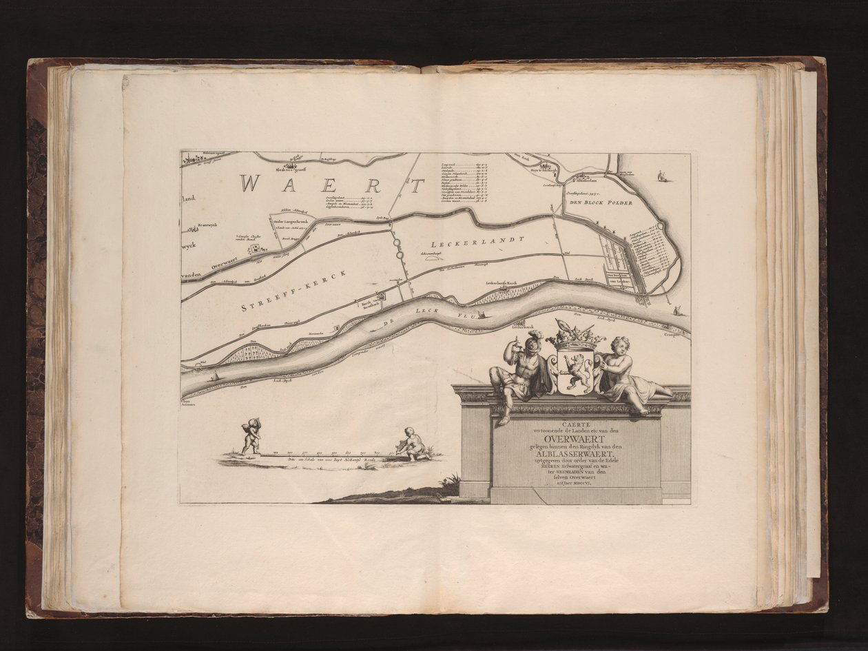 Caerte mostrando os países, etc. do Overwaert localizado dentro do ring dyk do Alblasserwaert de Mattheus van Nispen