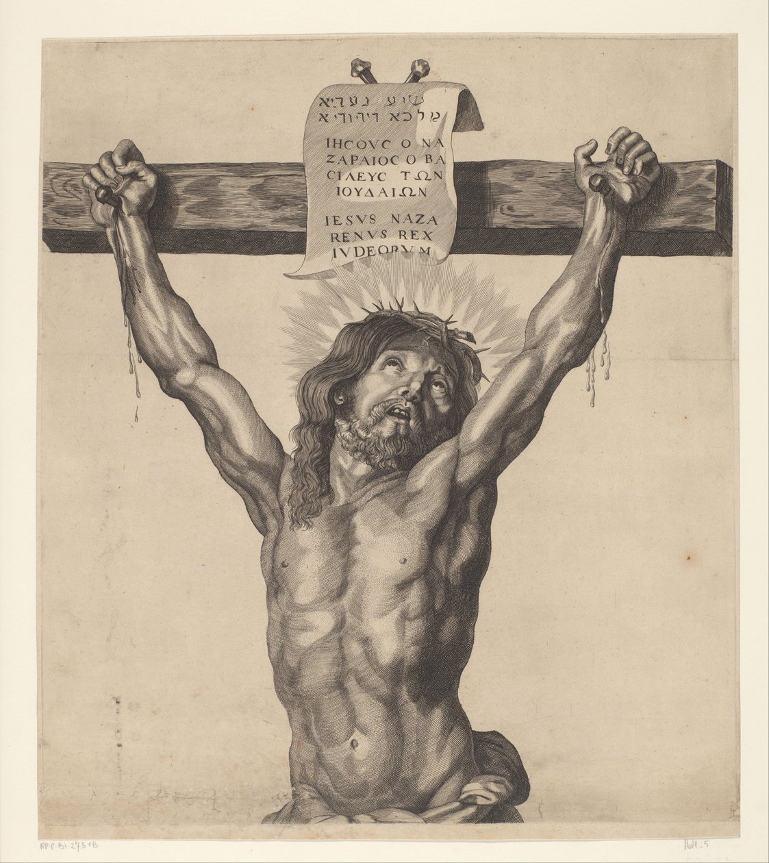 Cristo na cruz Série de Ecce Homo, Cristo Crucificado, Virgem Maria e João Evangelista (título da série) de Mattheus Borrekens