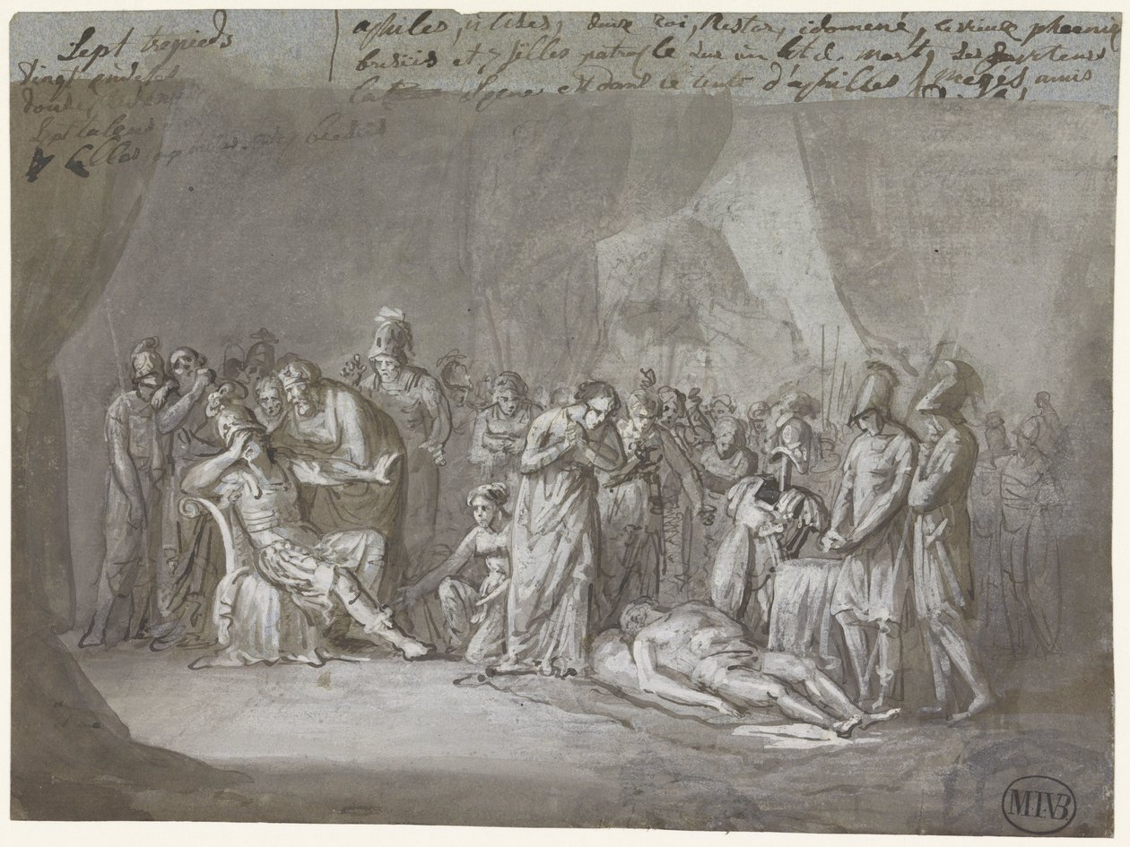 O cadáver de Pátroclo na tenda de Aquiles lamentou de Mattheus Ignatius van Bree