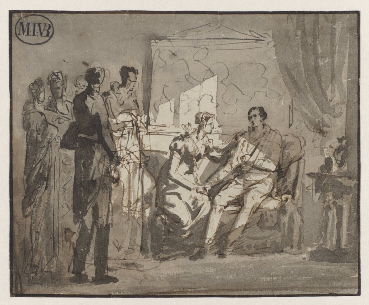 A rainha Wilhelmina visita o príncipe de Orange ferido, após a batalha de Waterloo, em Bruxelas de Mattheus Ignatius van Bree