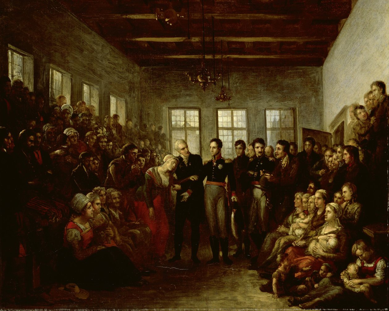 O Príncipe de Orange Visitando Vítimas de Inundação no Orfanato Almoners, Amsterdã, em 14 de fevereiro de 1825 de Mattheus Ignatius van Bree