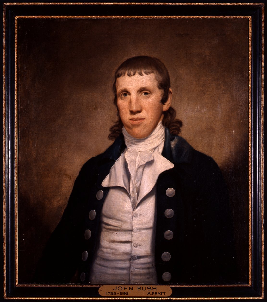 Retrato de metade do comprimento de John Bush, vestindo uma jaqueta de cor escura e um colete de cor clara de Matthew Pratt
