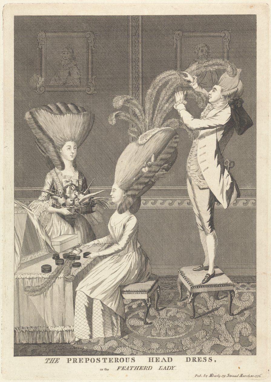 O Vestido Preposterous Head Dress, ou a Senhora emplumado de Matthew Darly