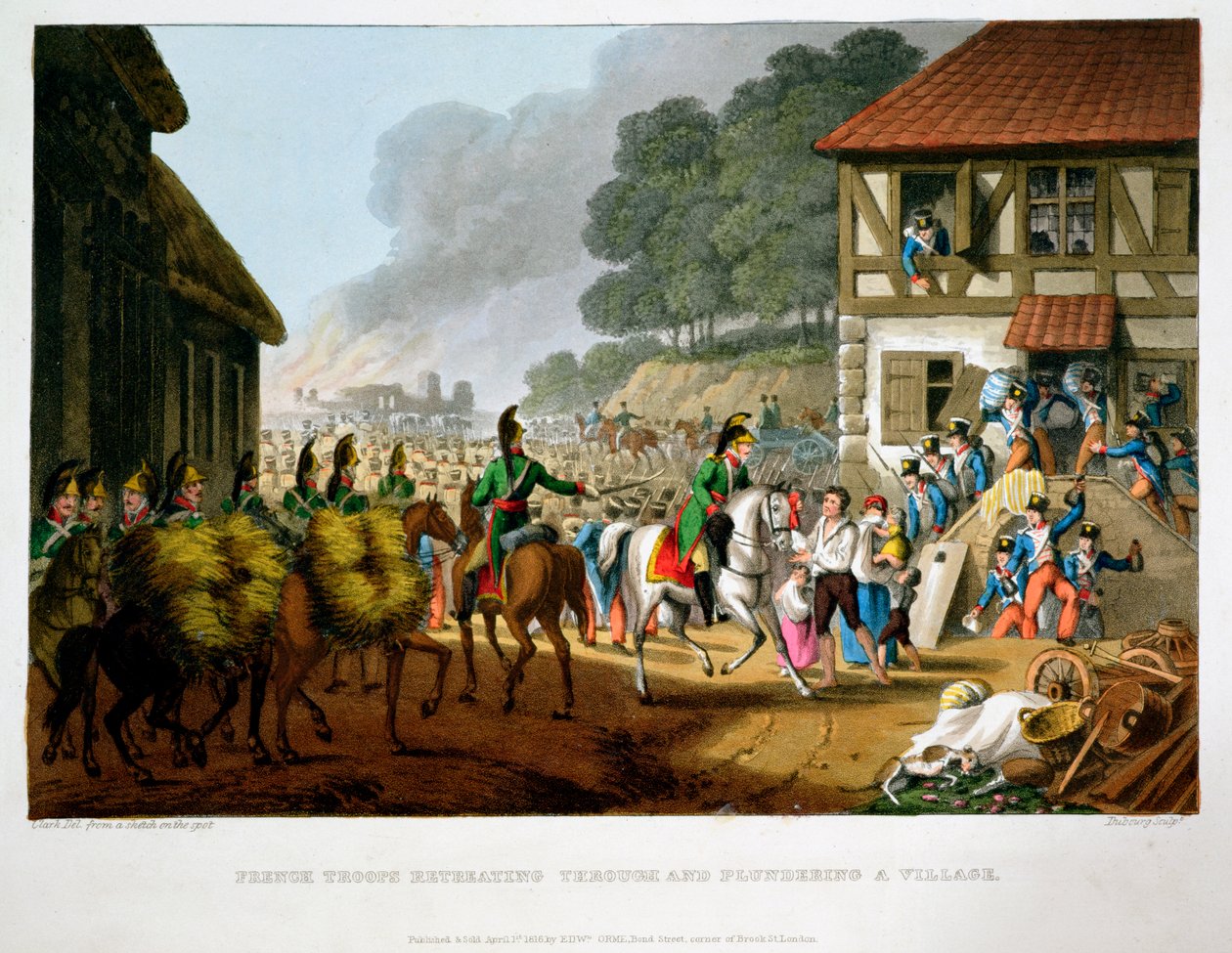 "French Troops Retreating Through and Plundering a Village", 1816 de Matthew Dubourg