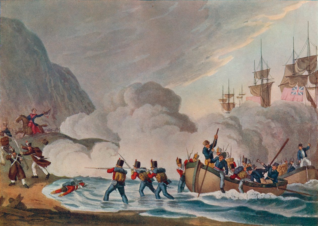 Tropas de desembarque em face do inimigo, c1820 1909 de Matthew Dubourg