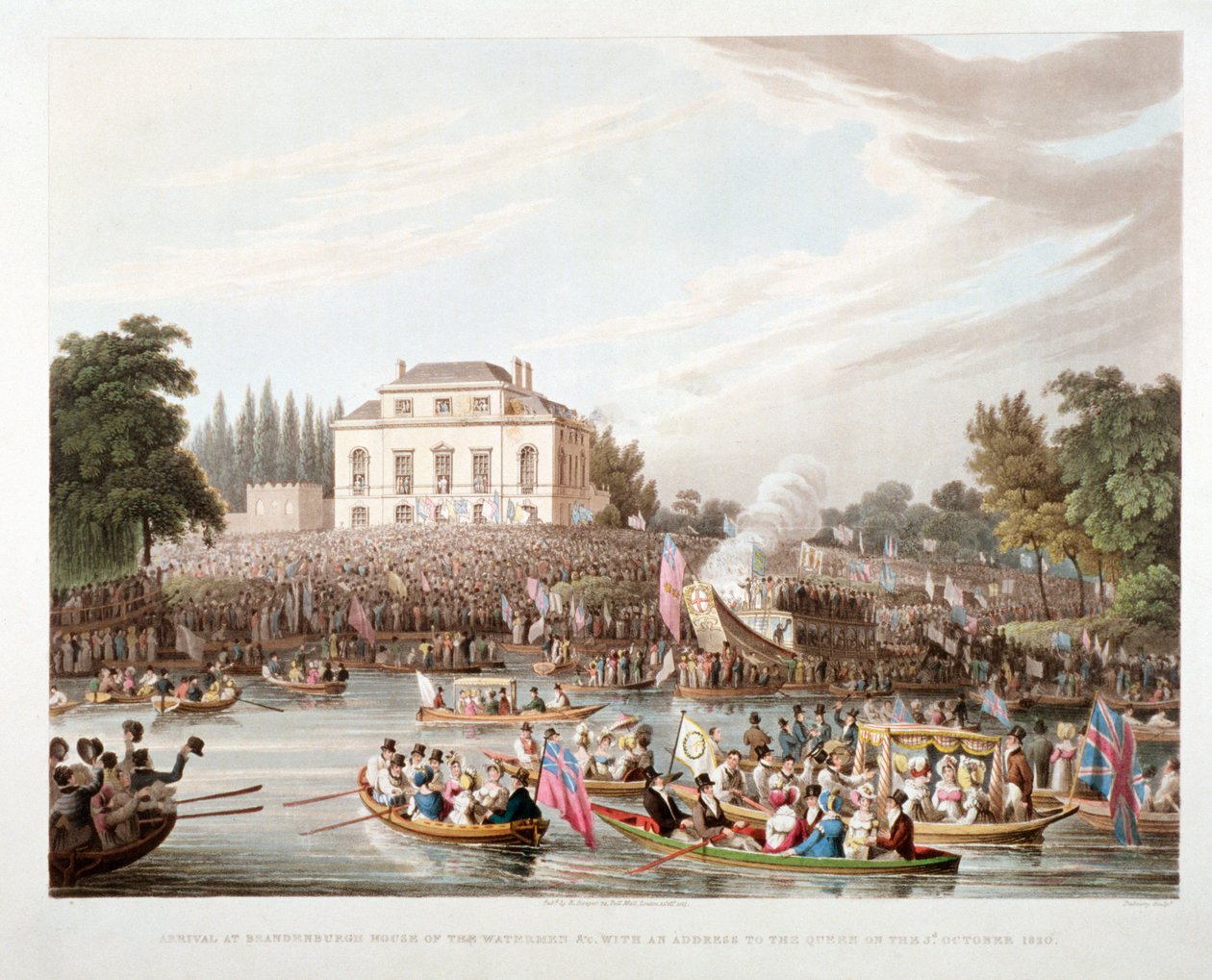 Vista do Rio Tâmisa na Brandenburgh House, Hammersmith, Londres, 1821 de Matthew Dubourg