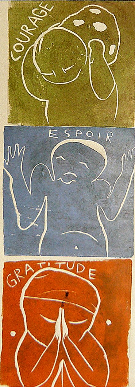 coragem esperança gratidão, 2005 (linoprint) de Matthew Hilton