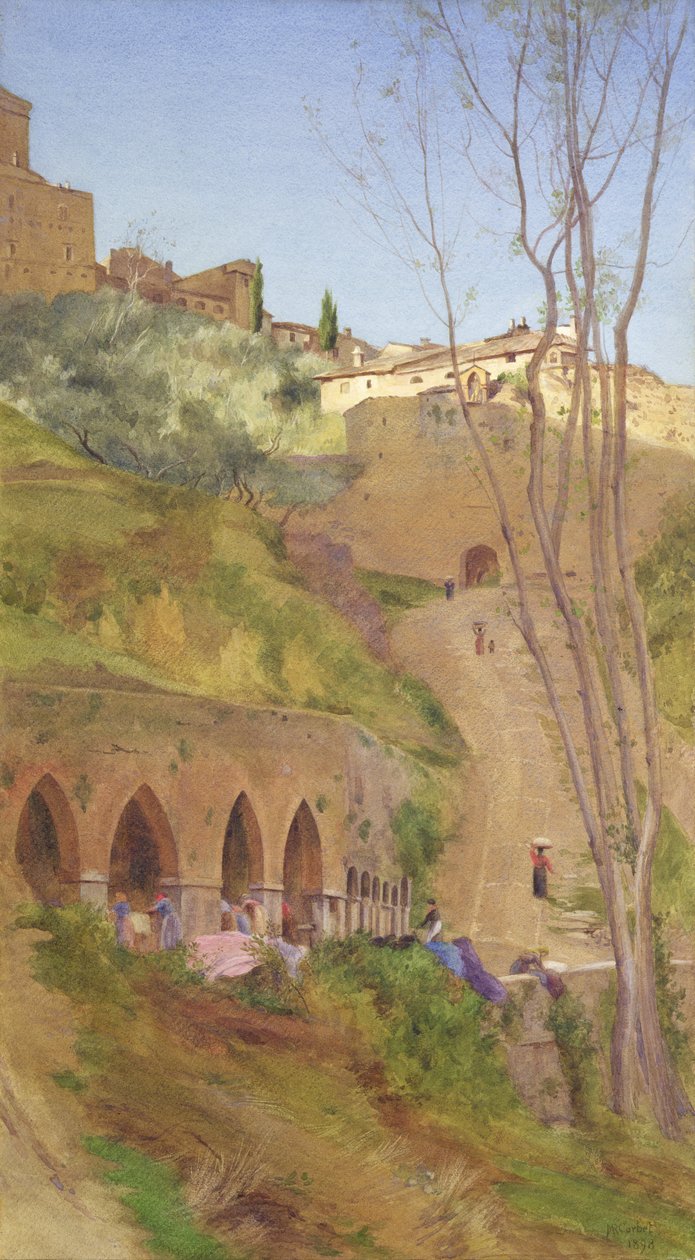 Lavanderia Mulher no poço da Lavanderia, San Gimignano, Itália de Matthew Ridley Corbet
