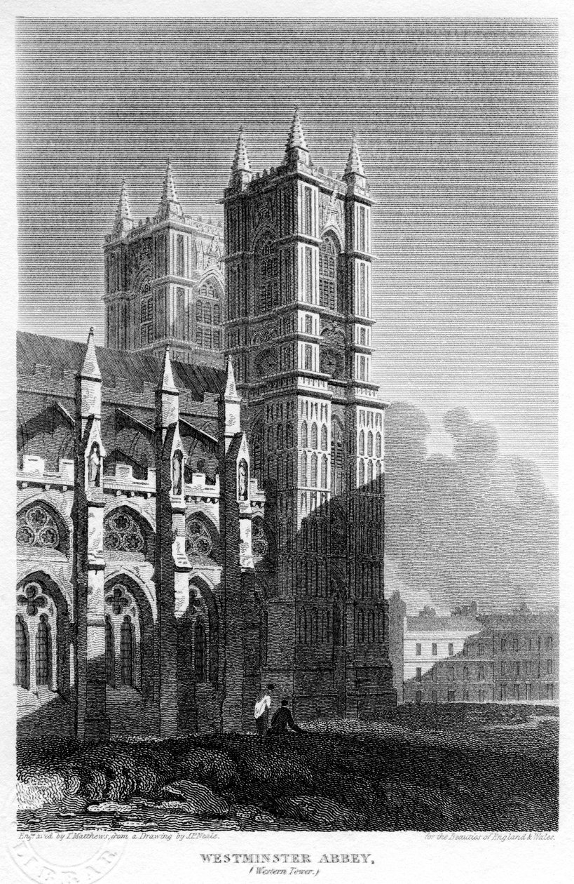 Torres ocidentais, Abadia de Westminster, Londres, 1815. de Matthews