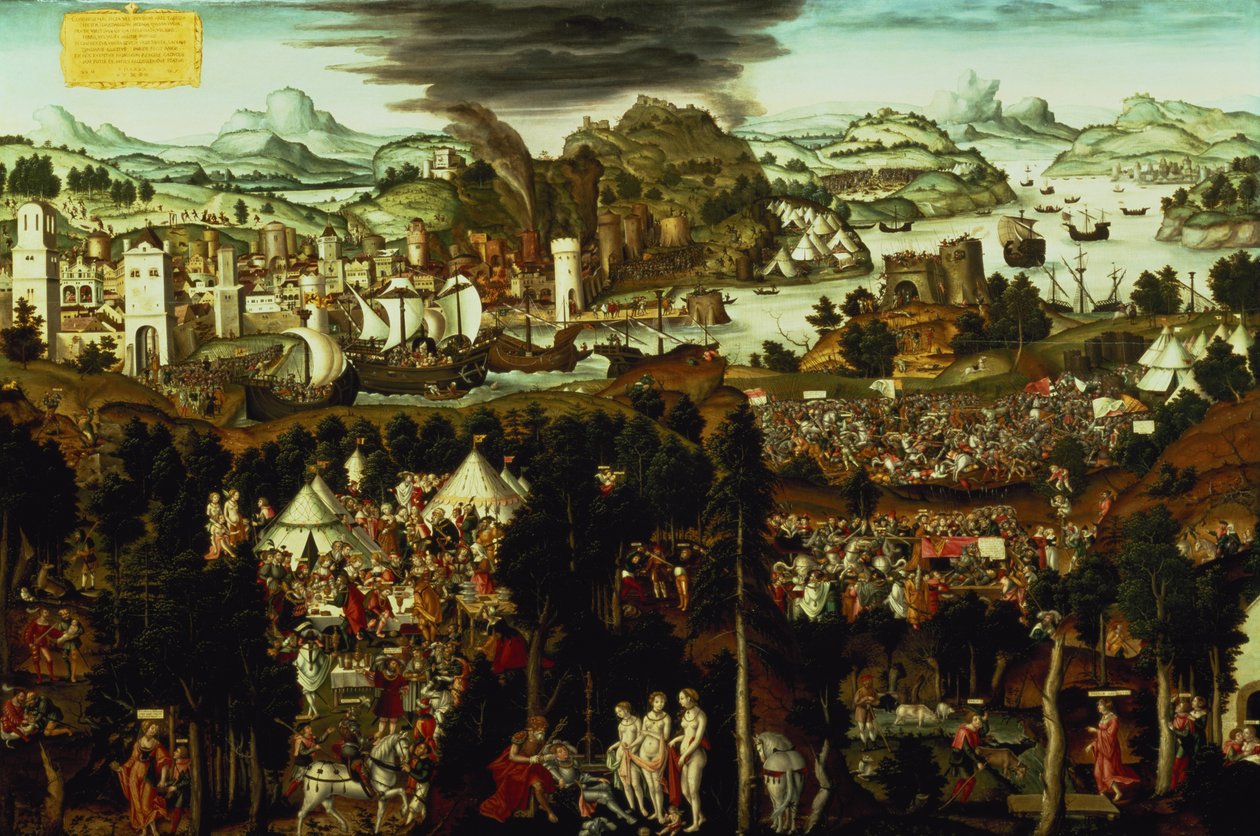 O Julgamento de Paris e a Guerra de Tróia, 1540 (para detalhes ver 95096) de Matthias Gerung or Gerou
