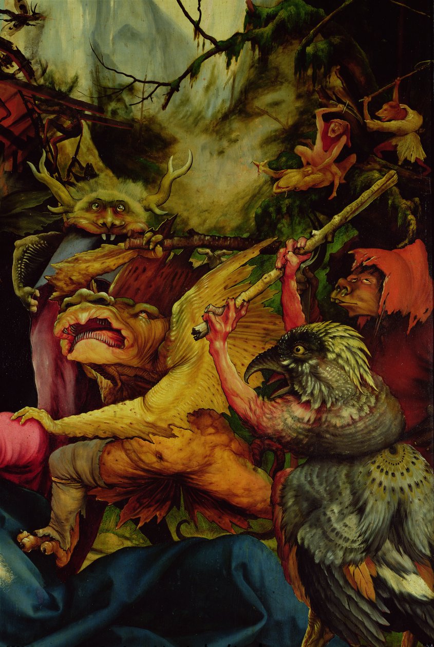 Demônios armados com paus do Retábulo de Isenheim, c, 1512-16 (ver também 62331) de Matthias Grünewald