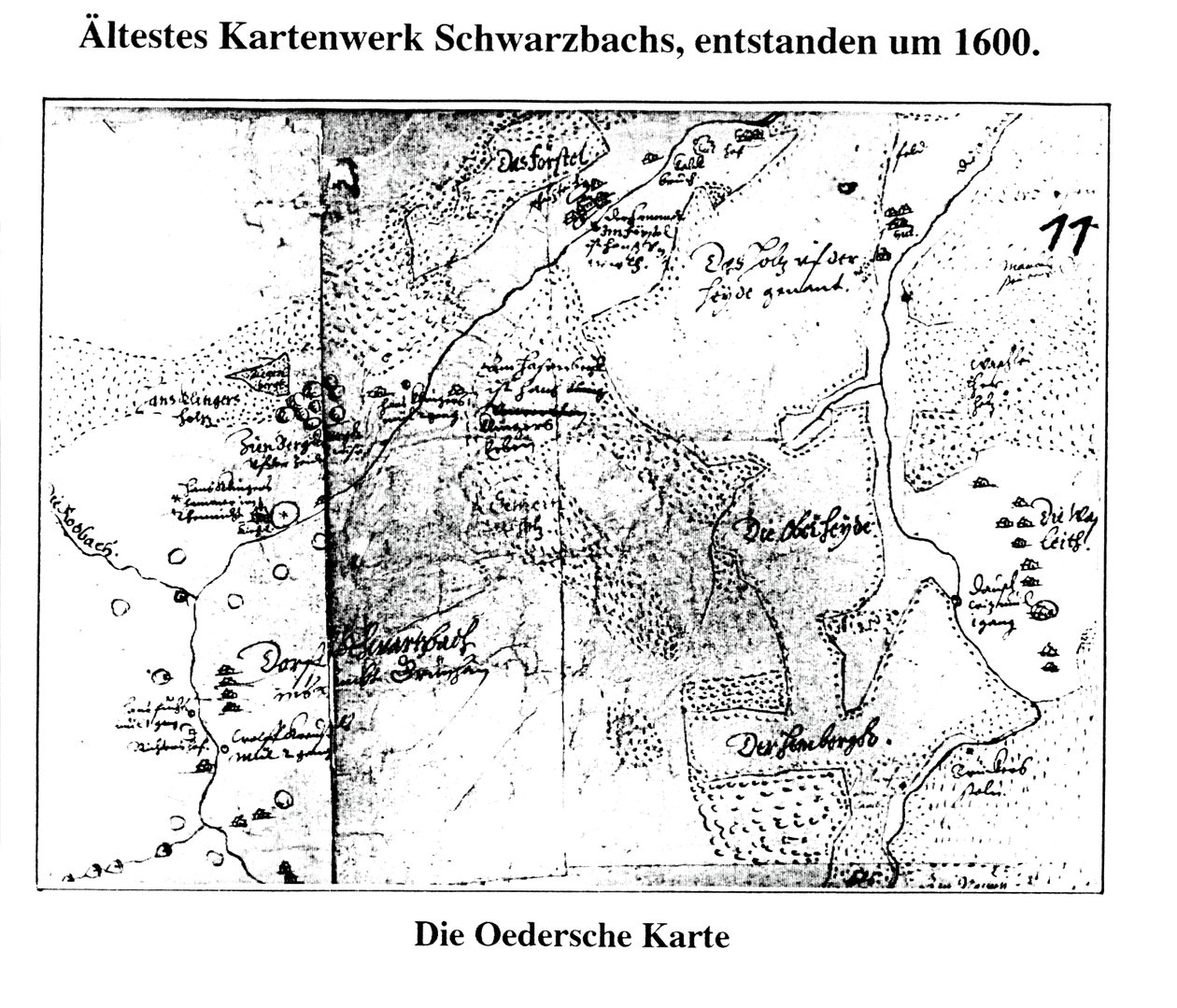 1600, primeiro mapeamento de Schwarzbach - Erzgeb de Matthias Oeder