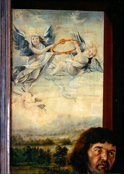 Anjos, detalhe de São Sebastião do Retábulo de Isenheim, c.1512-16 de Matthias Grünewald