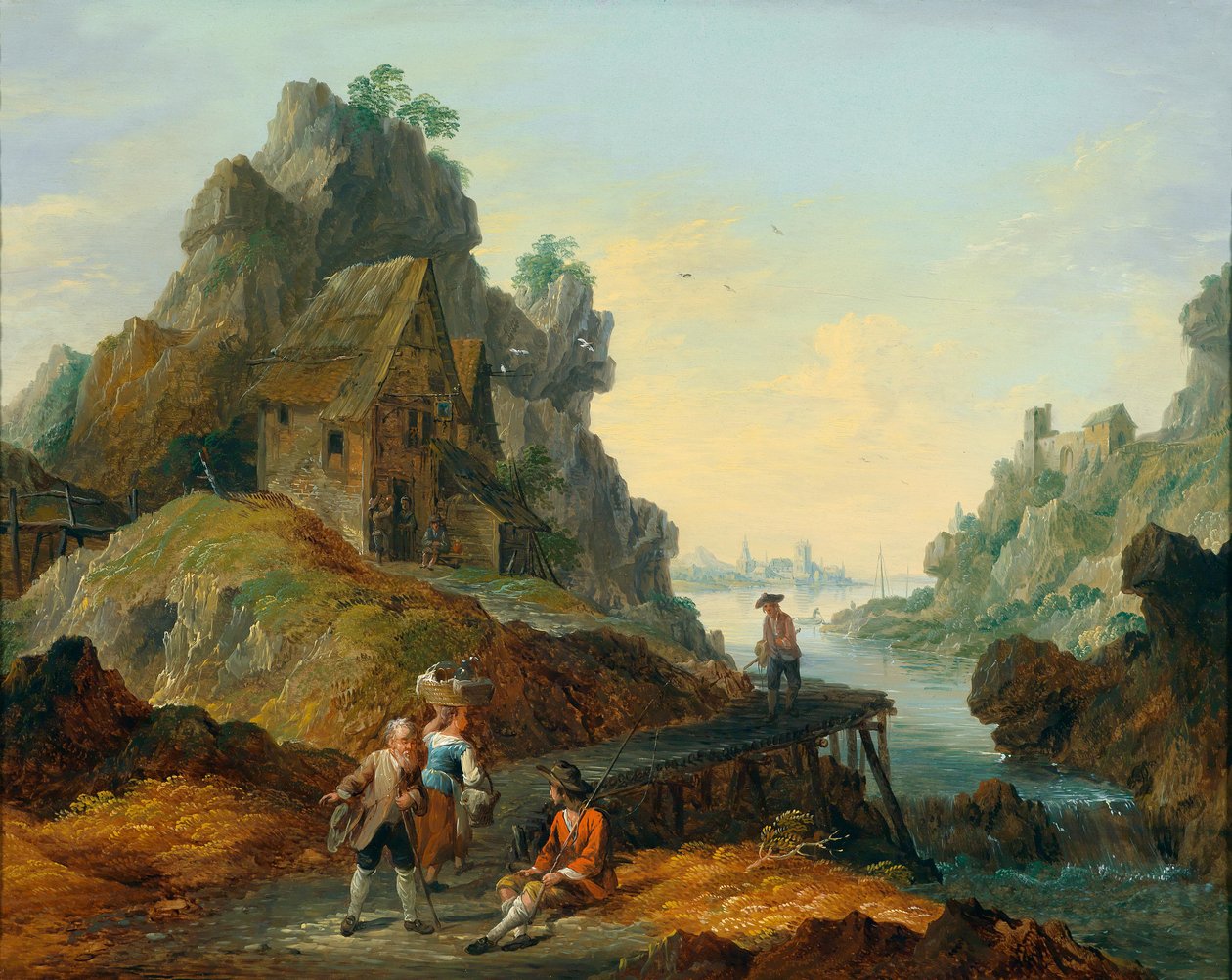 Um, paisagem rio, com, pescadores de Matthias de Visch  