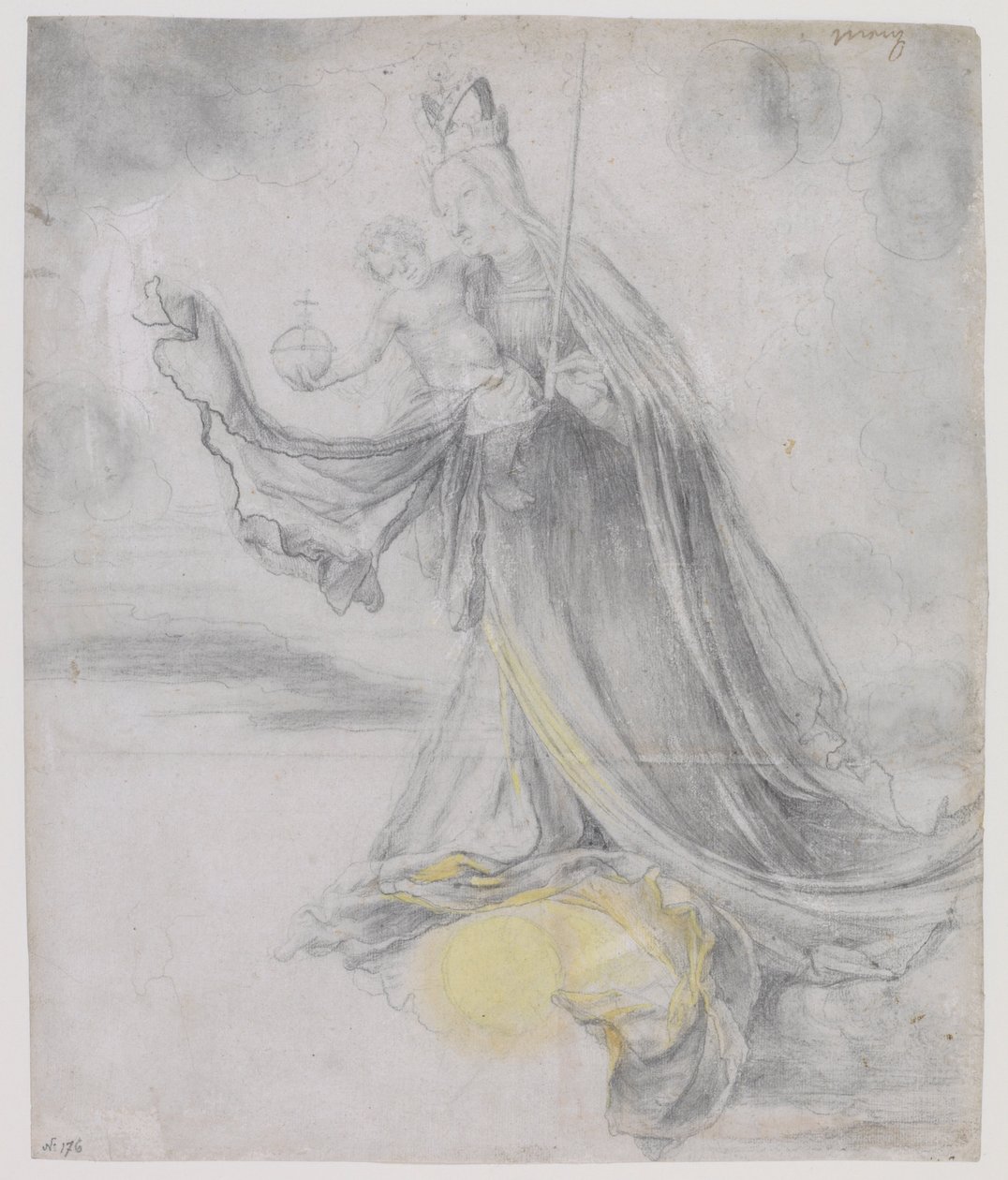 Virgem e Menino nas Nuvens, c.1509-11 (carvão e amarelo sobre papel) de Matthias (c.1480 1528) Grunewald