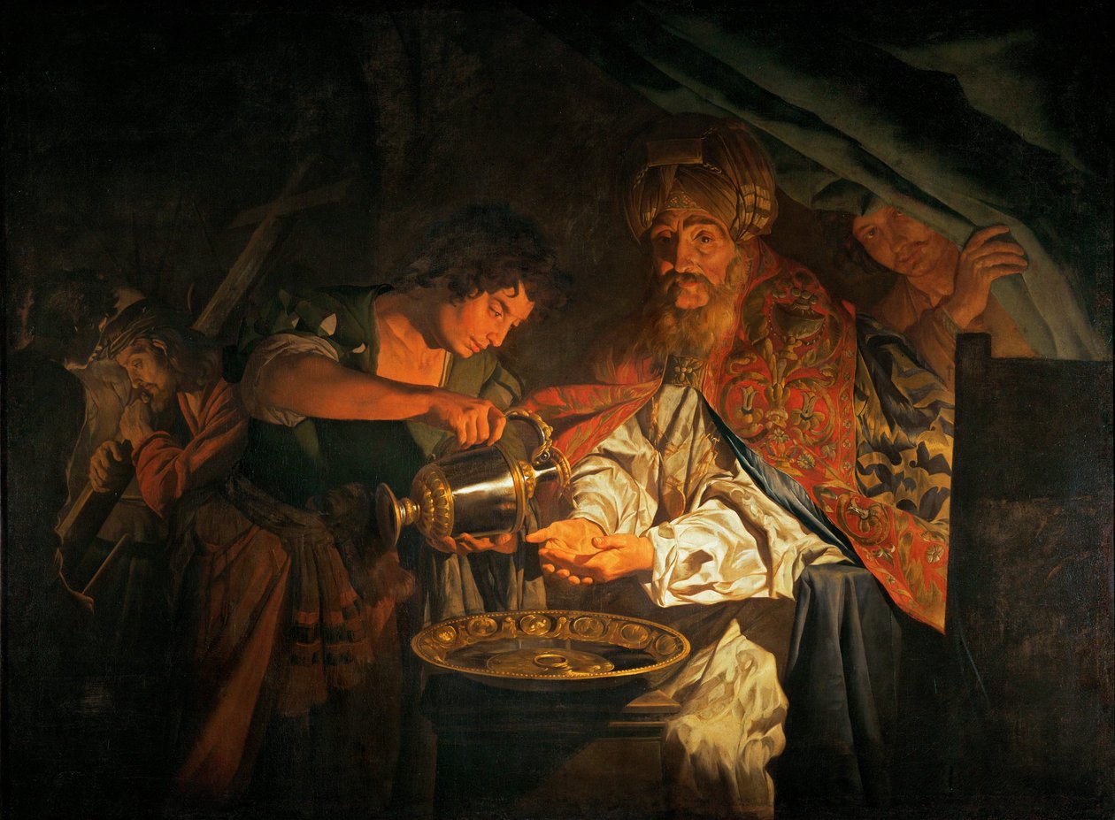 Pôncio Pilatos a lavar as mãos ... de Matthias (c.1600 p.1650) Stomer