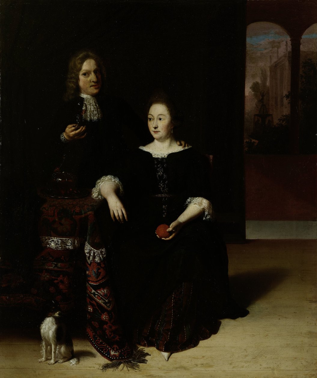 Retrato de uma mulher e um homem em um interior de Matthias Wulfraet