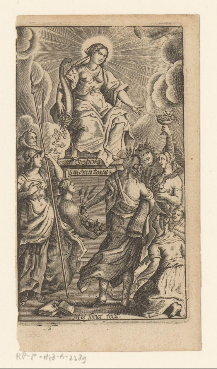 Personificação da Generosidade (Liberalitas) Página de rosto para: Johannes de Mediolano, Schola Salernitana, 1649 de Matthias van Sommer