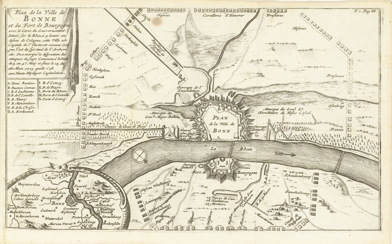 Beleg van Bonn, 1703
Plano da Cidade de Bonne e do Forte de Borgonha (...) (título sobre o objecto) de Matthijs Pool (possibly)