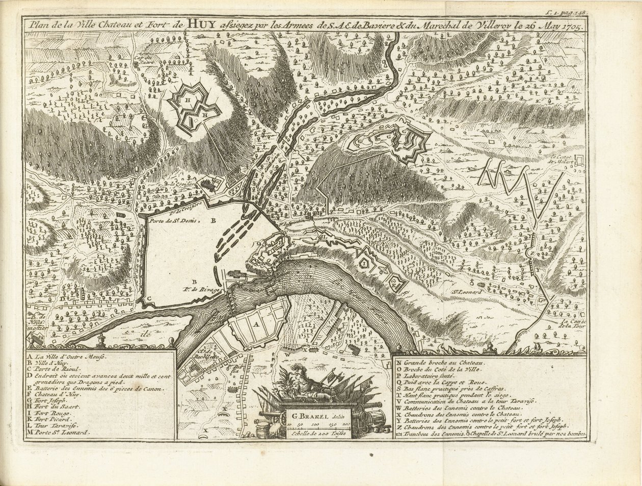 Beleg van Huy, 1705
Plano da Cidade, Castelo e Forte de Huy sitiado pelas Armas de S.E. de Baviere & Marechal de Villeroy em 26 de Maio de 1705 (título sobre o objecto) de Matthijs Pool (possibly)