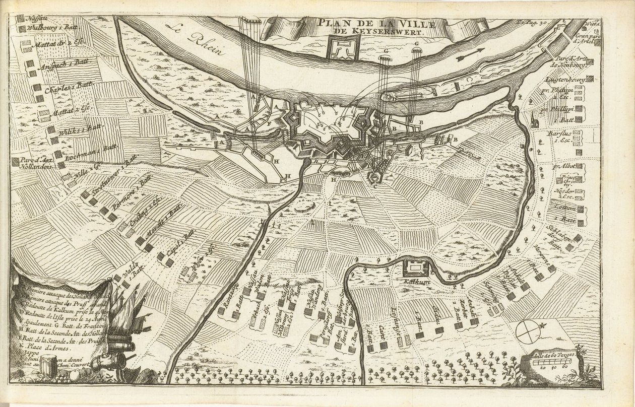 Sítio de Keizersweerd, 1702
Plan de la Ville de Keyserswert (título sobre o objecto) de Matthijs Pool (possibly)