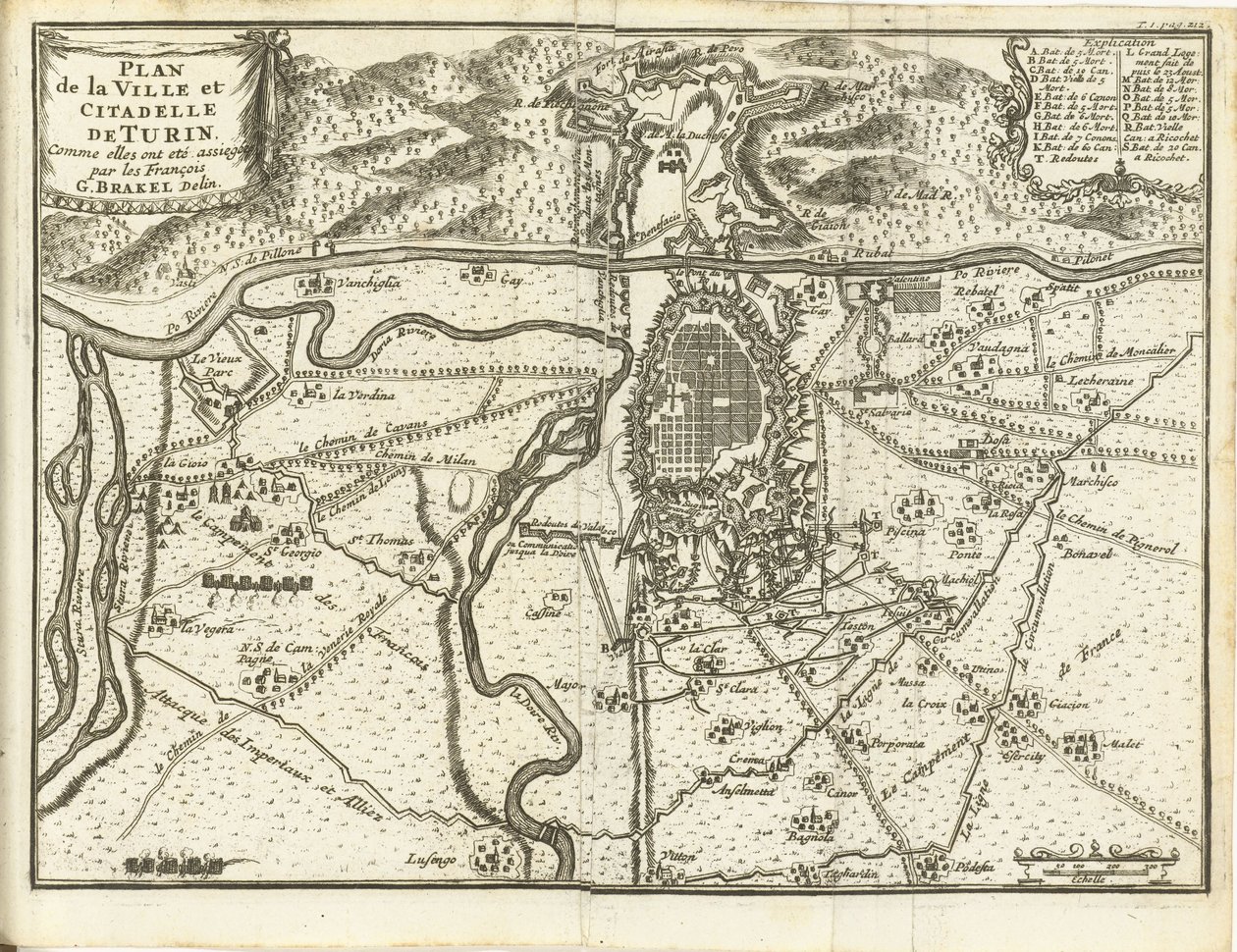 Beleg van Turijn, 1706 Plano da Cidade e Cidadela de Turim, como eles foram sitiados pelos franceses (título no objeto) de Matthijs Pool (possibly)