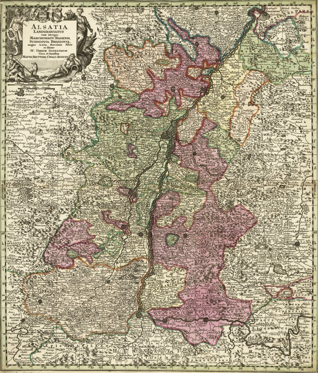 Mapa da Alsácia, Baden, Sundgau e Breisgau de Georg Matthäus Seutter